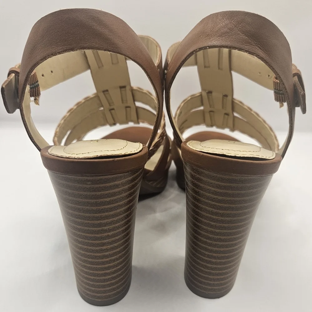 Barely used Liz Claiborne Palm Brown Braided Strappy 3.75" Heels - Picture 4 of 6